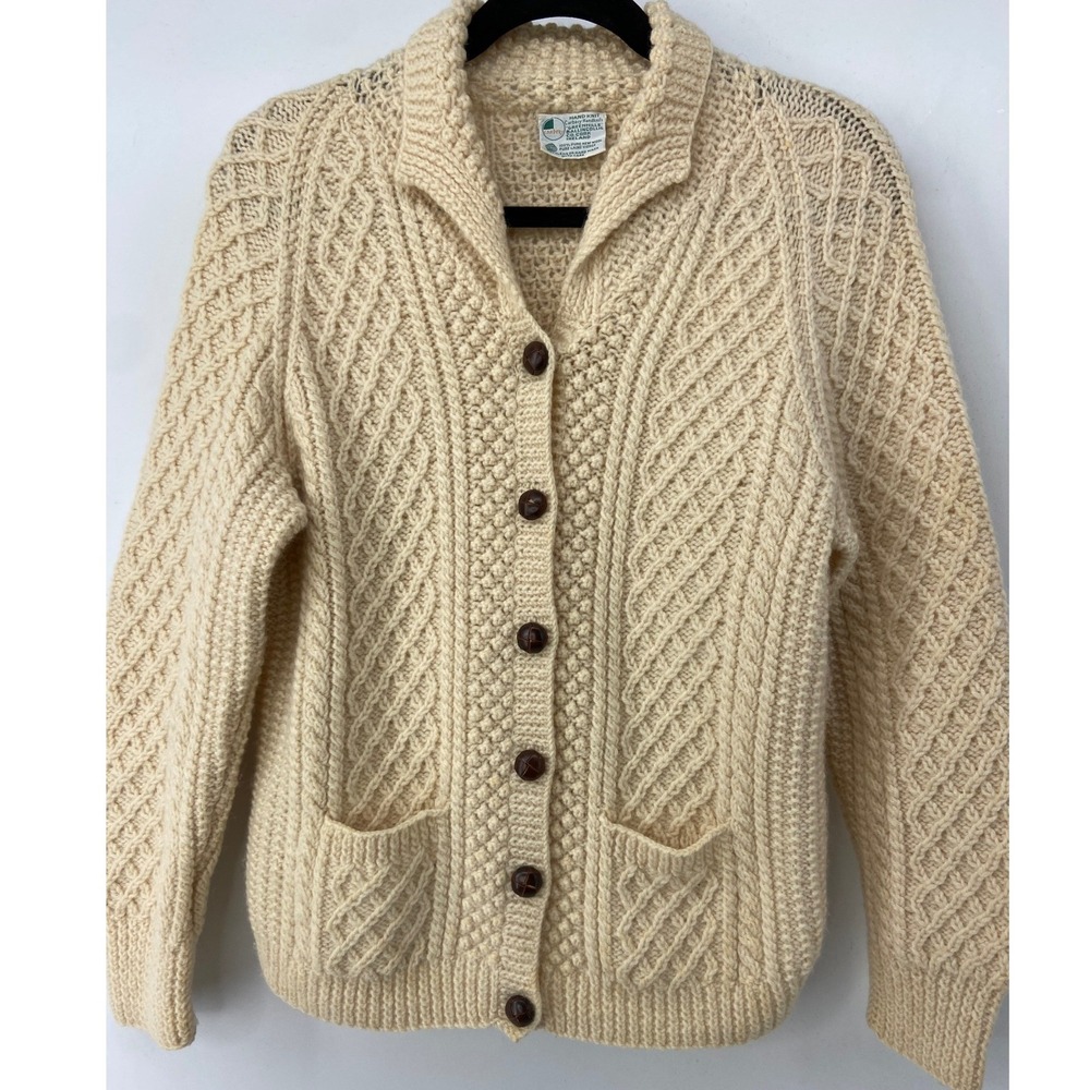 Carbery Sweater Women Medium Cardigan Fisherman Wool Ireland Cable Knit Vintage - Picture 1 of 7